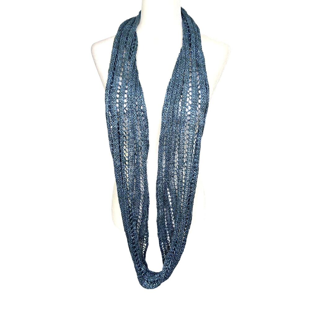 Noelle Blue Sequin Infinity Scarf Crocheted Knit Sparkly Metallic Circle Loop